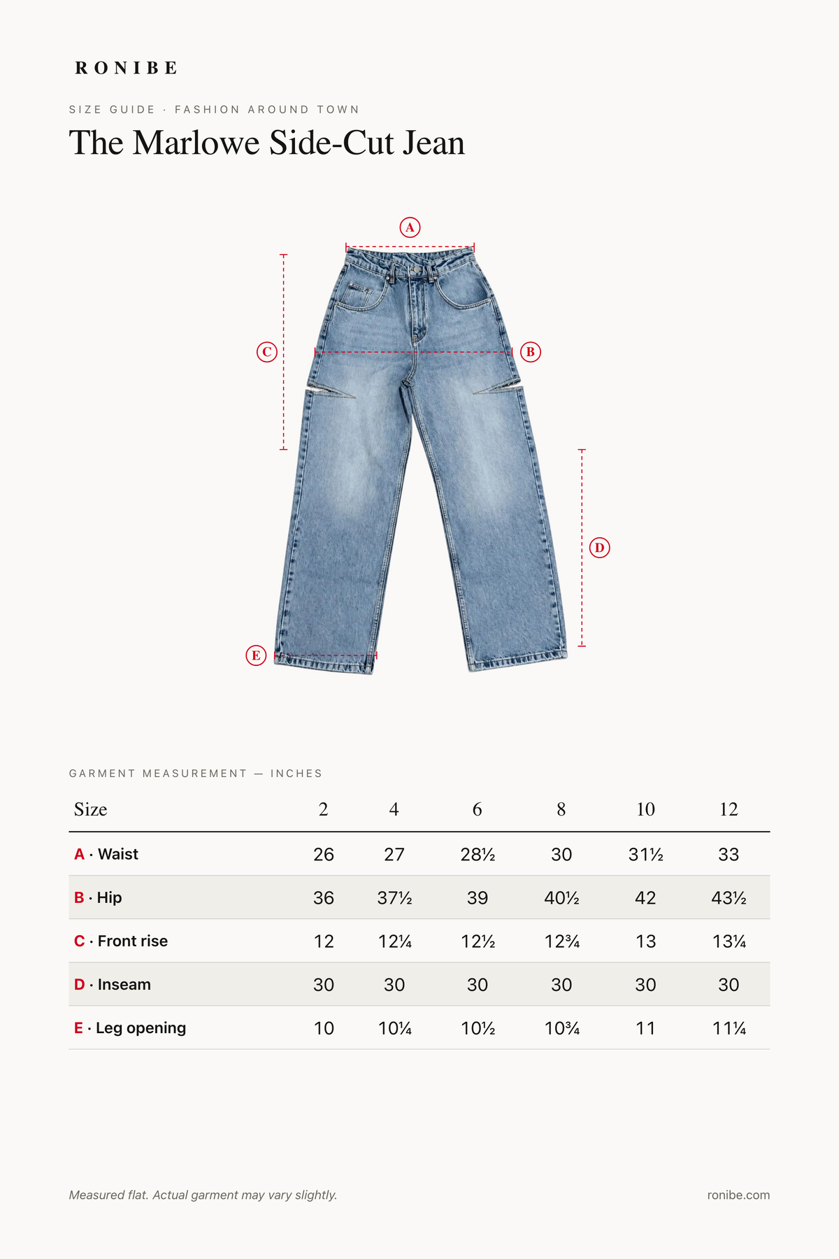 The Marlowe Side-Cut Jean — size guide