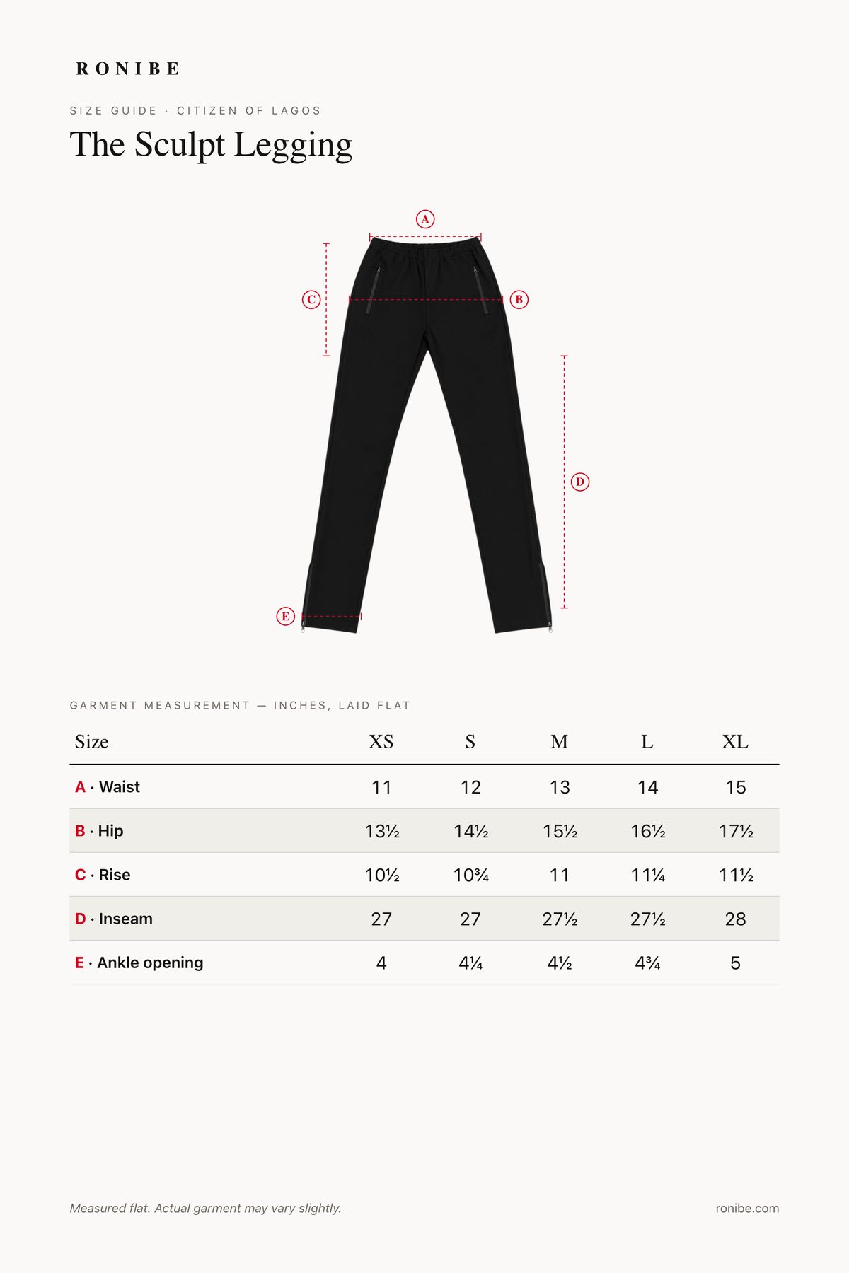 The Sculpt Legging — size guide
